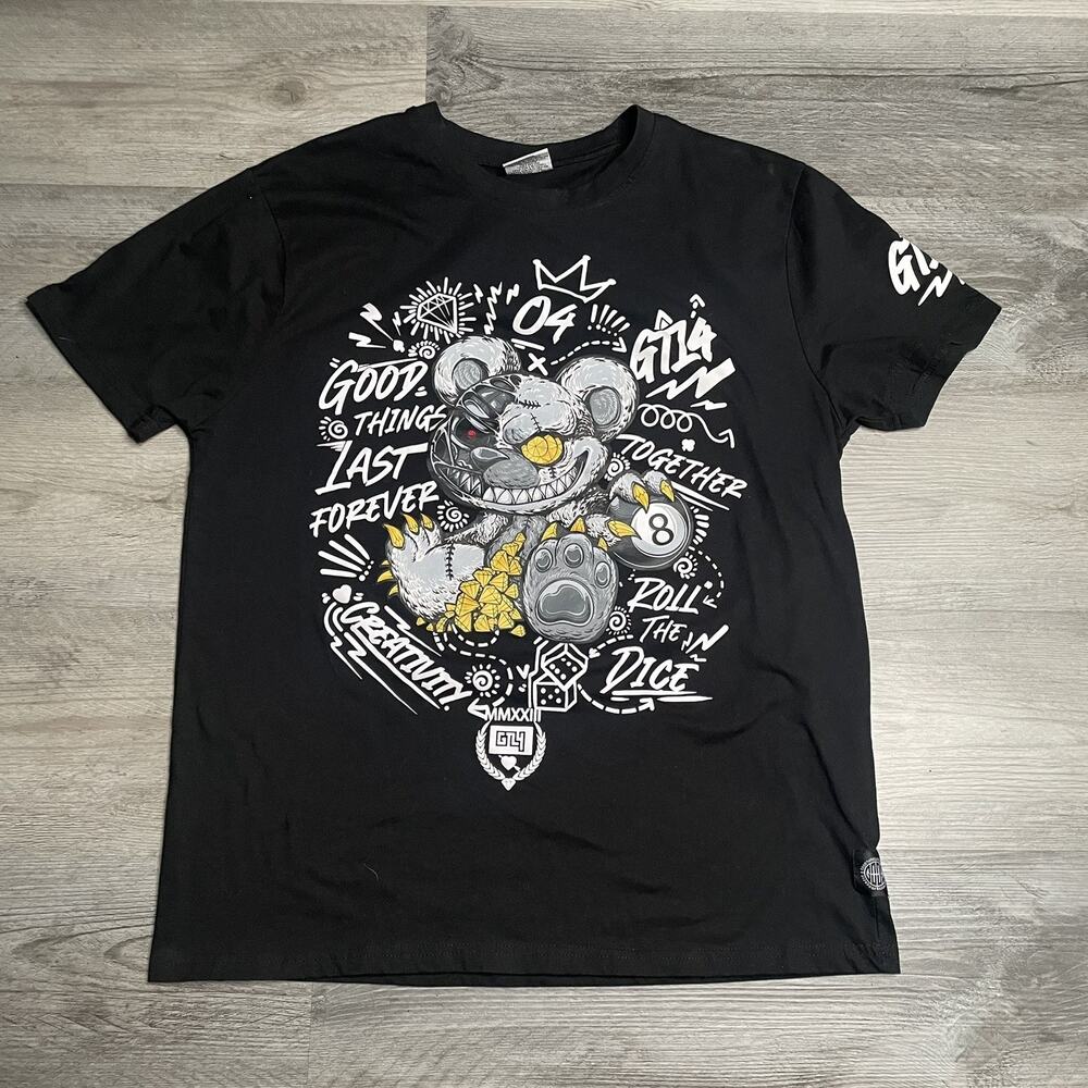 GTL4 Men Graphic Print Graffiti Bear Black T-Shirt US XL